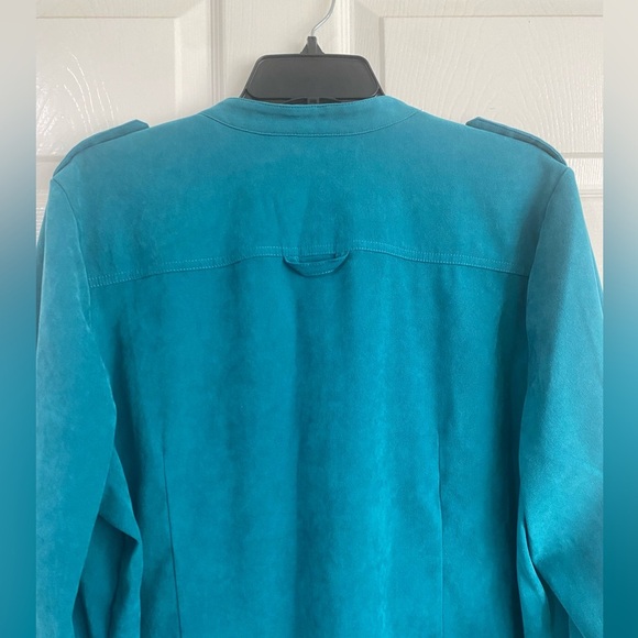CJ Banks Button Up Faux Suede Shirt Womens 1X Teal Long Sleeve Plus Western - Picture 12 of 14